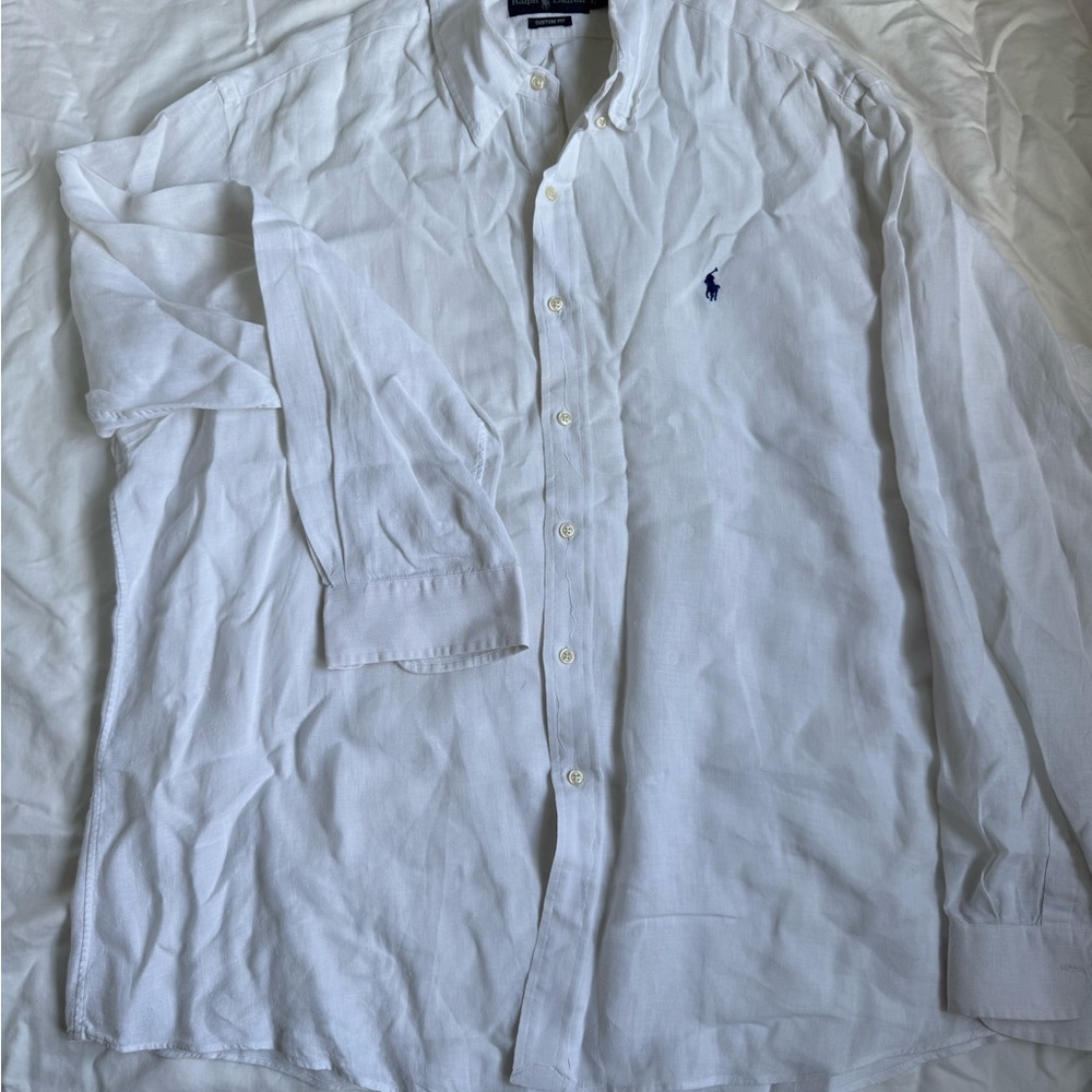 Ralph Lauren White Linen Custom Fit Shirt